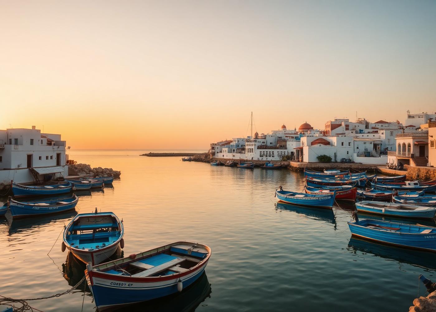Blue fishing boats in Essaouira port