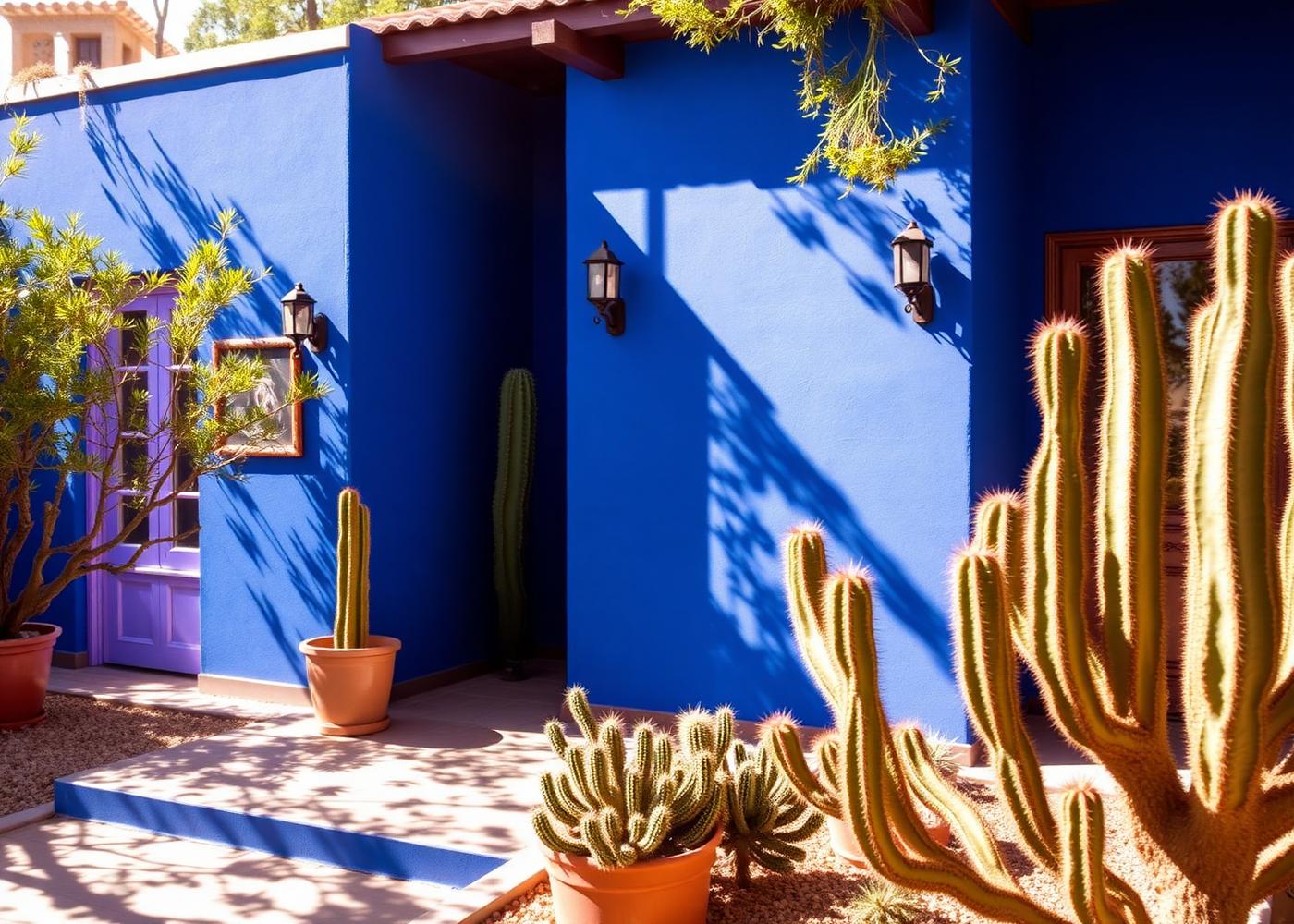 Majorelle Garden cobalt walls and cactus